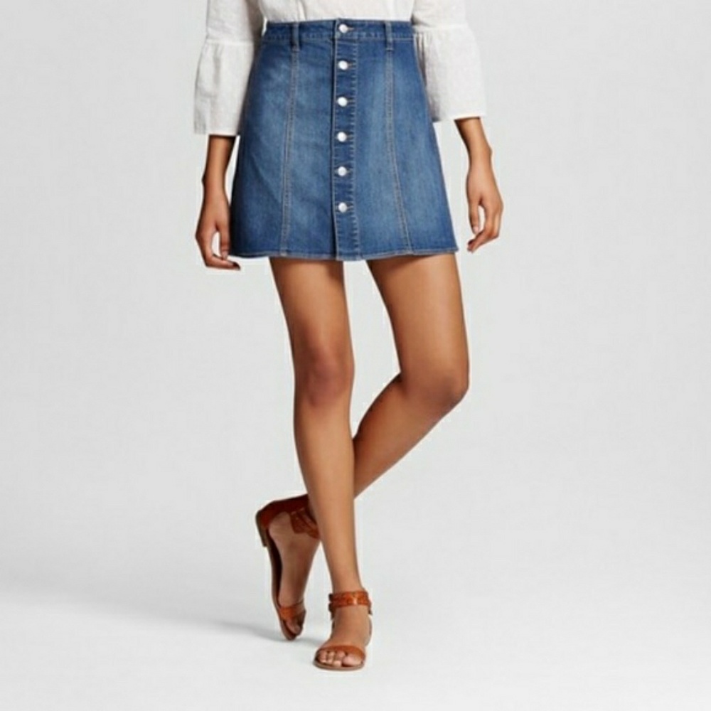 Mossimo high waisted jean A-line button skirt 90's